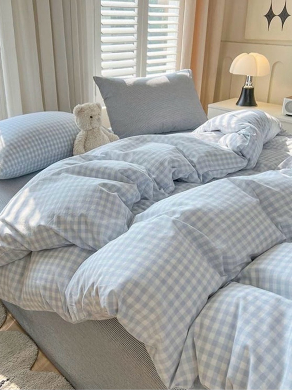 Faint Blue Gingham Duvet Set - Unbranded